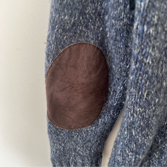 Eddie Bauer Blue Marled Elbow Patch Collared Wool Blend Cardigan Sweater - Picture 3 of 7